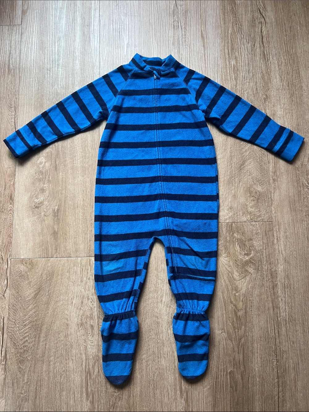 L.L. Bean Blue Striped Footed Toddler Onesie Pajamas Size 3T